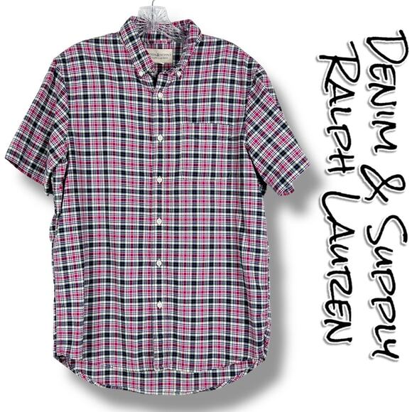 Denim & Supply Ralph Lauren Short Sleeve Button Front Plaid Shirt Mens Size Med - Picture 1 of 10